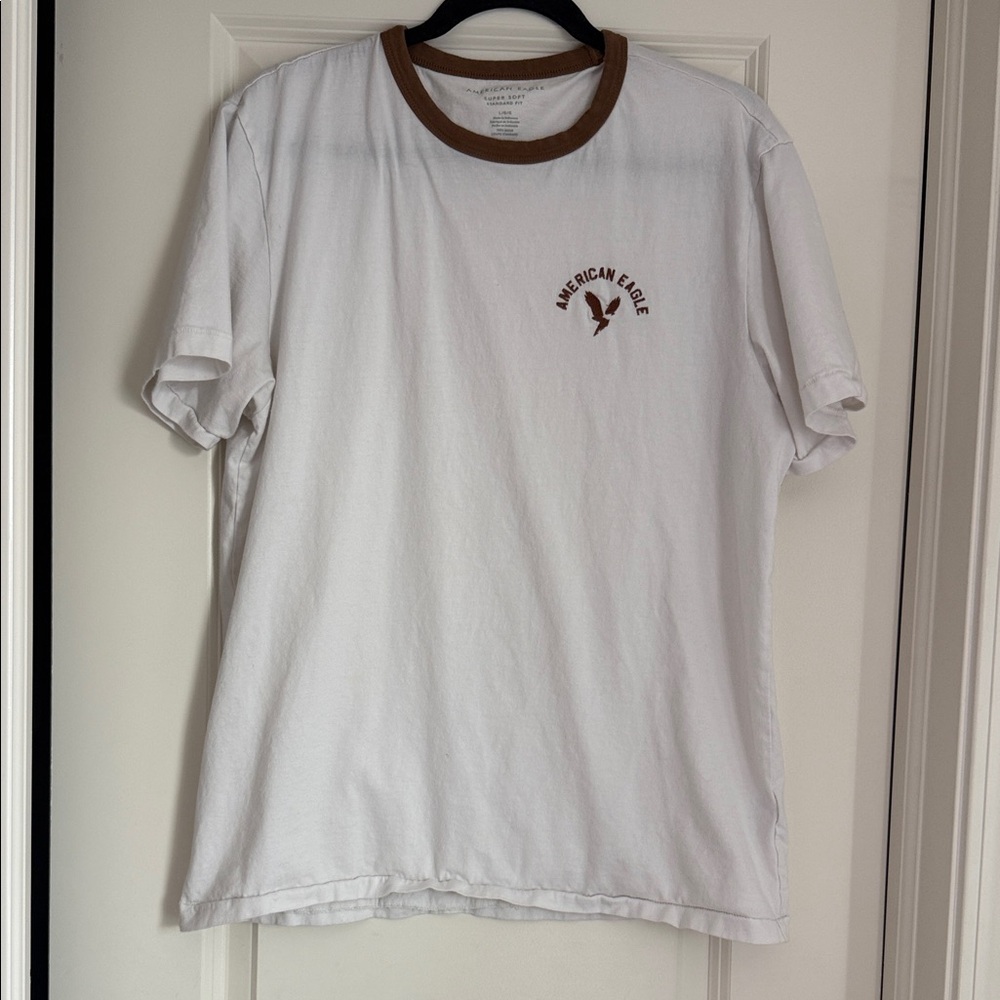 American Eagle Outfitters White Tee with Brown Collar